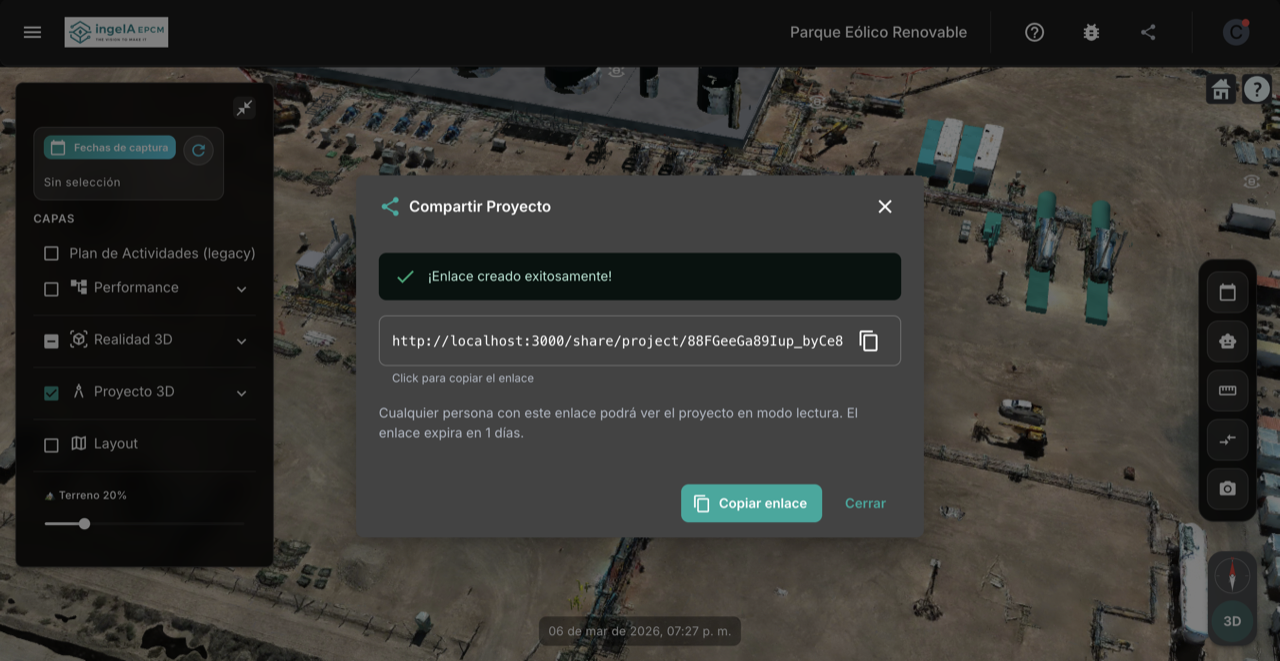 Vista de share link con acceso read-only para owners